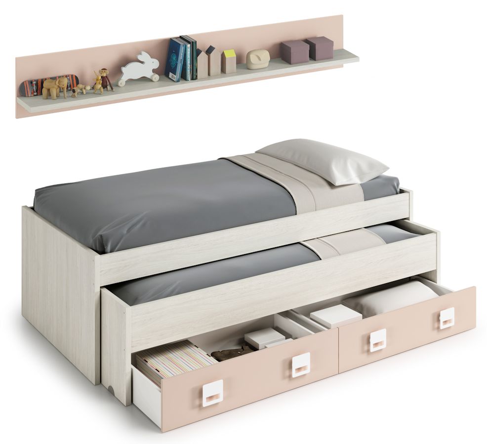Cama NUBE doble dos cajones y estante